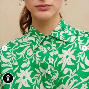 Maje Green and White Floral Blouse